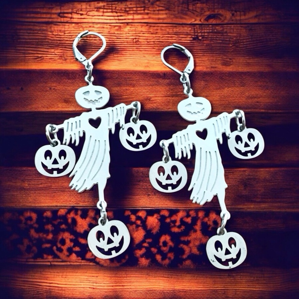 🆕 Pumpkin Ghost Laser Etched Earrings Stainless Steel